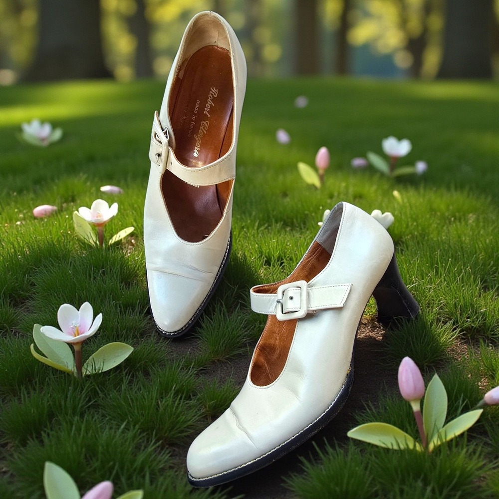 Vintage Robert Clergerie Paris Mary Jane Pumps Made in France White Leather 8.5 - Picture 12 of 16